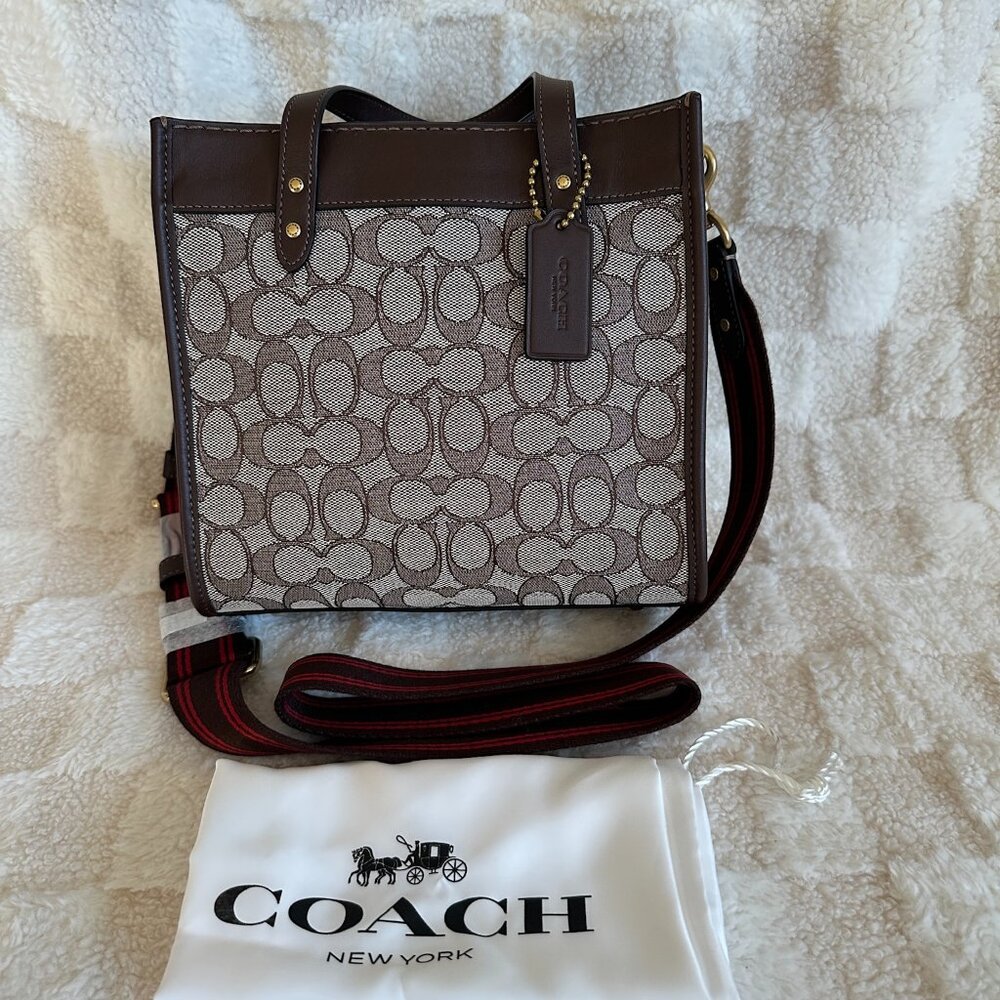 NWT! RARE! Coach Field Tote 22 In Signature Jacquard Oak Maple Brown C3865